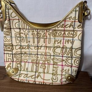 Coach Tattersall Gold Graffiti Hobo Bag, Authentic